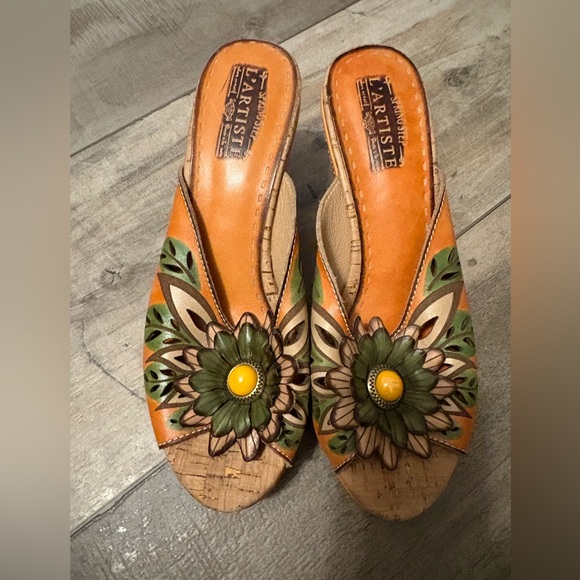 NWOB! L'ARTISTE by Spring Step BLOOM wedge sandal, MANGO MULTI, 41 (9.5/10) - Picture 3 of 8